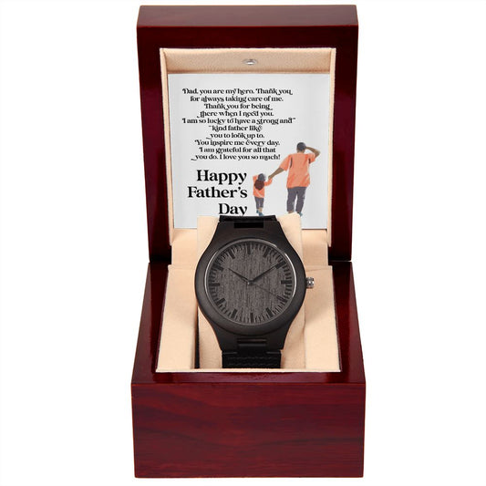 Happy Father's Day Dad | My Hero | Wood and Leather Watch